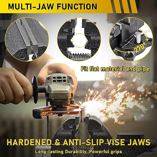 Bench Vise 4-1/2in Multi-Purpose Bench Vice Clam on Vise, Heavy Duty Cast Iron Bench Clamp with Anvil-Multi-Jaw Swivel Base - Bnech Vice for Workbench, Woodworking, Workshop DIY