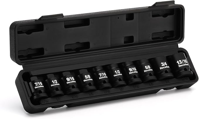 TecoTek 1/2" Drive Pipe Plug Socket Set, Square Drive Socket, 10-Piece, SAE, 4 Point Sockets, CR-MO, Tapered Male Square 7/16'' - 5/8'', Chamfered Female Square 7/16'' - 13/16''