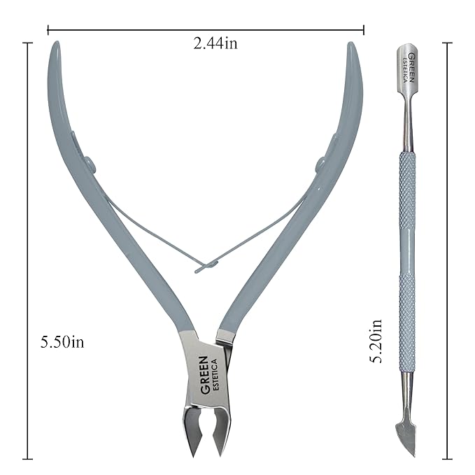 Professional Cuticle Trimmer Nail Cuticle Cutter Stainless Steel Cuticle Nippers with Sharp Blades Double Spring Manicure Tools for Nail Care Pedicure Home Spa (Gray - Pusher Included)