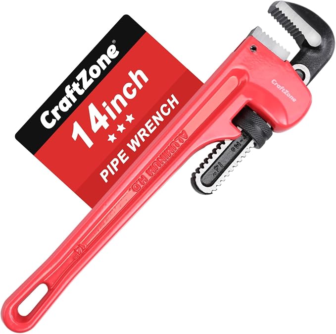 14-Inch Aluminum Pipe Wrench, 14-Inch, Heavy-Duty Adjustable Straight Plumbing Wrench, Drop-Forged Jaw, Lightweight Design, Versatile for Plumbing & Home Repair