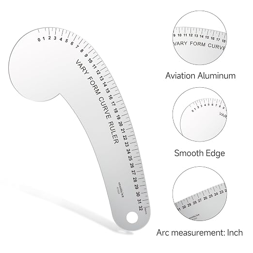 KEARING 32CM French Curve for Pattern Making, Vary Form Curve Ruler for Sewing, Aviation Aluminum Hip Curve Ruler for Measuring Sewing,Fashion Design,Quilting