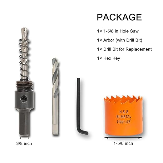 1-5/8 Inch Hole Saw with Arbor for Wood Metal Plastic, 1.625 in Bimetal Hole Cutter, Fast Chip Removal, Smooth Flat Drilling Edge