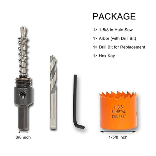 1-5/8 Inch Hole Saw with Arbor for Wood Metal Plastic, 1.625 in Bimetal Hole Cutter, Fast Chip Removal, Smooth Flat Drilling Edge