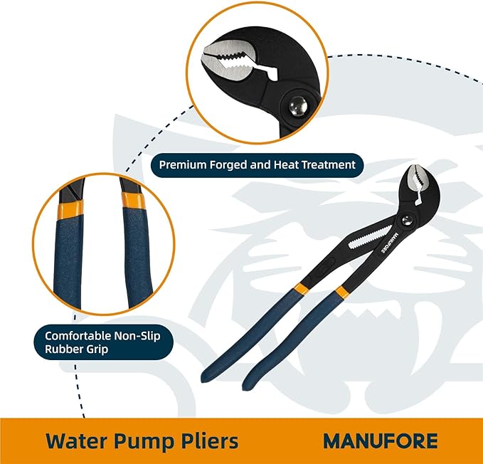 MANUFORE 16 Inch Water Pump Pliers Heavy Duty Tongue and Groove Pliers | Quick Release Design, Deep V-Jaw Teeth for Firm Grip, Comfort Grip and High Carbon Steel for Gripping Pipes, Rods, Shafts