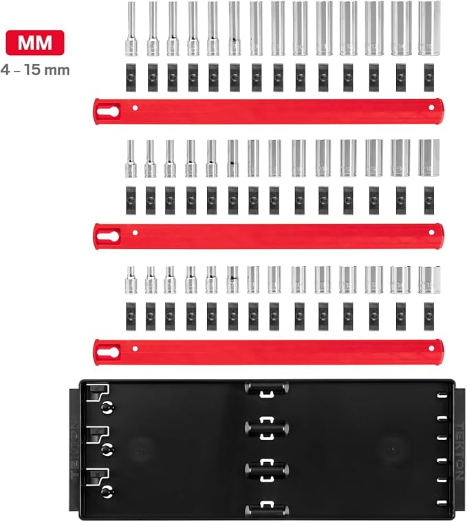 TEKTON 1/4 Inch Drive 12-Point Socket Set, 42-Piece | SHD90122 | (4 - 15 mm), Shallow, Semi-Deep, and Deep, Socket Rail