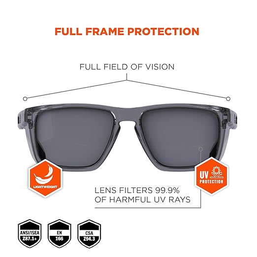 Ergodyne Skullerz SIXTEN Safety Glasses with Side Shields, Anti Fog + Anti Scratch, ANSI z87.1 with Protective Microfiber Bag