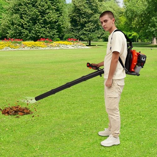 65CC Gas Backpack Leaf Blower, 2-Cycle 424CFM Gas Powered Engine, Commercial-Grade Gas Blower with Air-Cooled Backpack Blower for Landscaping, Snow Removal