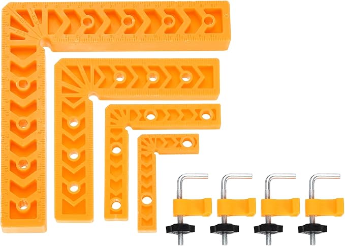 HARFINGTON 4Pcs Corner Clamp 90 Degree 3/4/6/8" Right Angle Clamp Set for Woodworking, ABS Plastic Positioning Square Tool for Picture Frame Box Cabinets Drawers, Yellow
