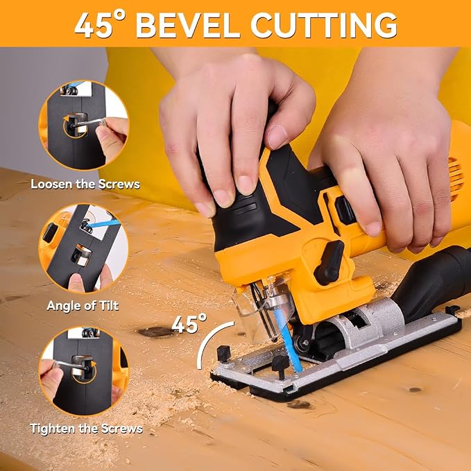 Hoteche 6.5-Amp Jig Saw Corded 6 Vriable Speed Jigsaw with LED Light and 2Pcs of Blades