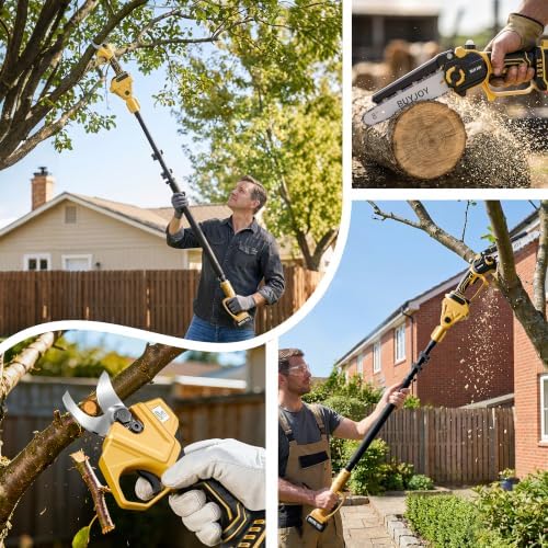 BUYJOY 4-in-1 Electric Pruning Shears & 8 Inch Pole Saw Combo