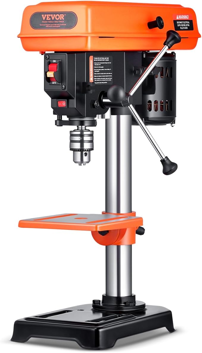 VEVOR 8 in Benchtop Drill Press, 2.5A Induction Motor, Tabletop Drilling Machine with 750/1140 / 1740/2340 / 3200 RPM Adjustable Speed, 0-45° Tilting Worktable, LED Work Light, for Wood Metal
