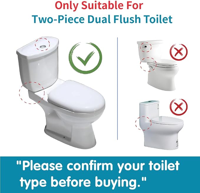 2-Inch Dual Flush Valve Repair Kit for 2-Piece Toilet, Fit for Kohler, American Standard and More. Includes 8.2" Height Flush Valve, 1.4" Threaded Button, Fill Valve, Gasket, Bolts