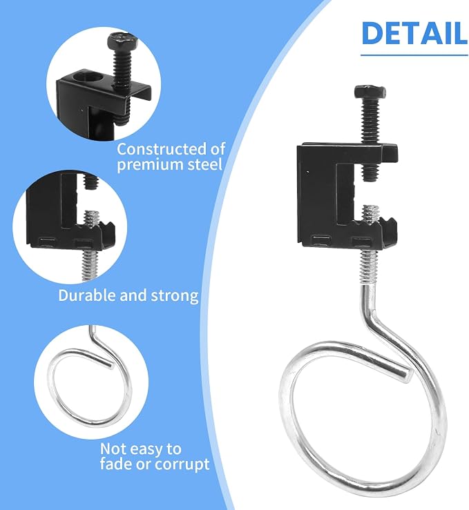 1/4"-20 Steel Beam Clamps with 2 in Metal Threaded Bridle Rings, 30 Set Metal Beam Hangers Bolt on Clamp for Pipe Support, Conduit Alternative in Home Theater, Factory, Warehouse & DIY Projects
