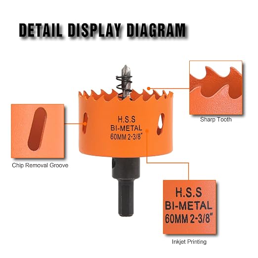 2-3/8 Inch Hole Saw with Arbor for Wood Metal Plastic, 2.375 in Bimetal Hole Cutter, Fast Chip Removal, Smooth Flat Drilling Edge