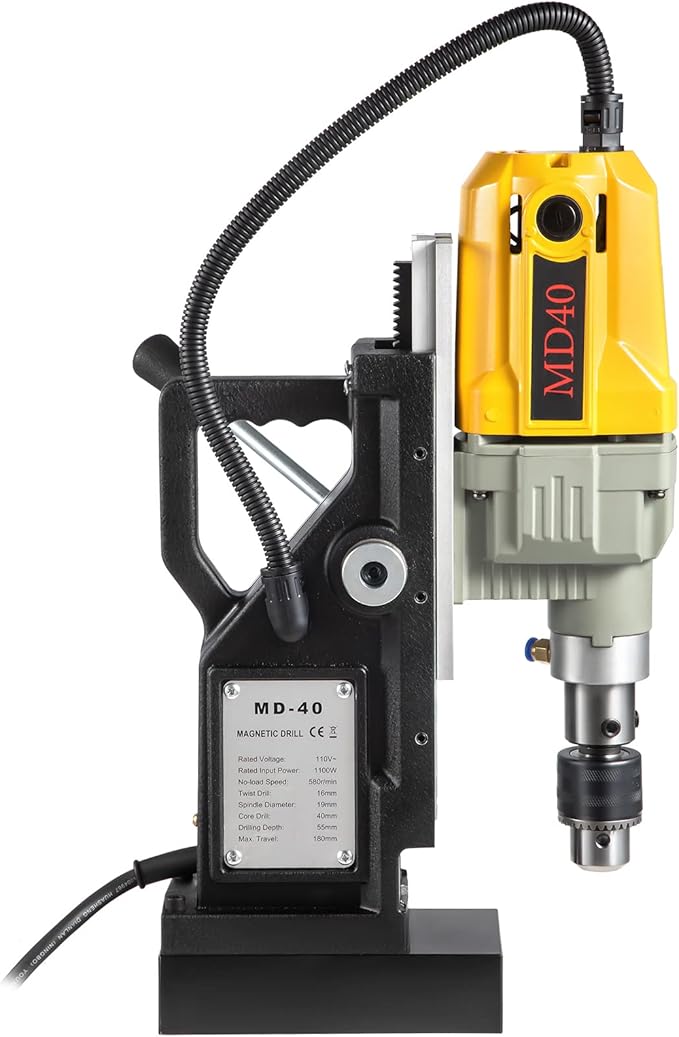 VEVOR Magnetic Drill, 1100W 1.57" Boring Diameter, 2697lbf/12000N Portable Electric Mag Drill Press with 7 Bits, 580 RPM Max Speed Drilling Machine for any Surface and Home Improvement