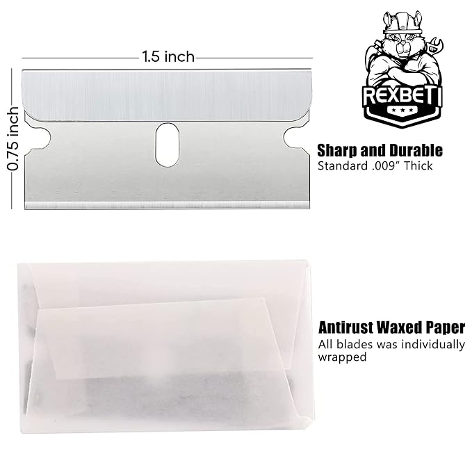 REXBETI 600PCS Single Edge Razor Blades, Industrial Razor Blades, Box Cutter Replacement Blades, Glass Scraper Blades