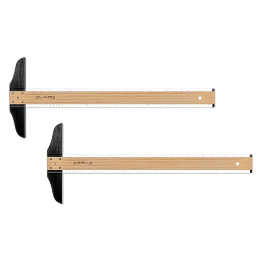 Alumicolor Wood/Acrylic Calibrated T-Square for Art, Framing & Drafting, Natural Wood Color, Pack of 2-24IN