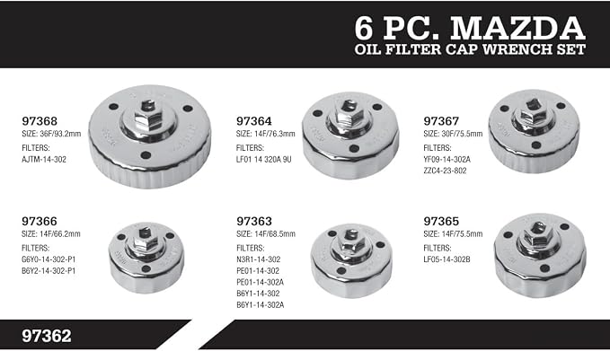 Steelman Low Profile Mazda Oil Filter Cap Wrench Socket Set, 6-Piece