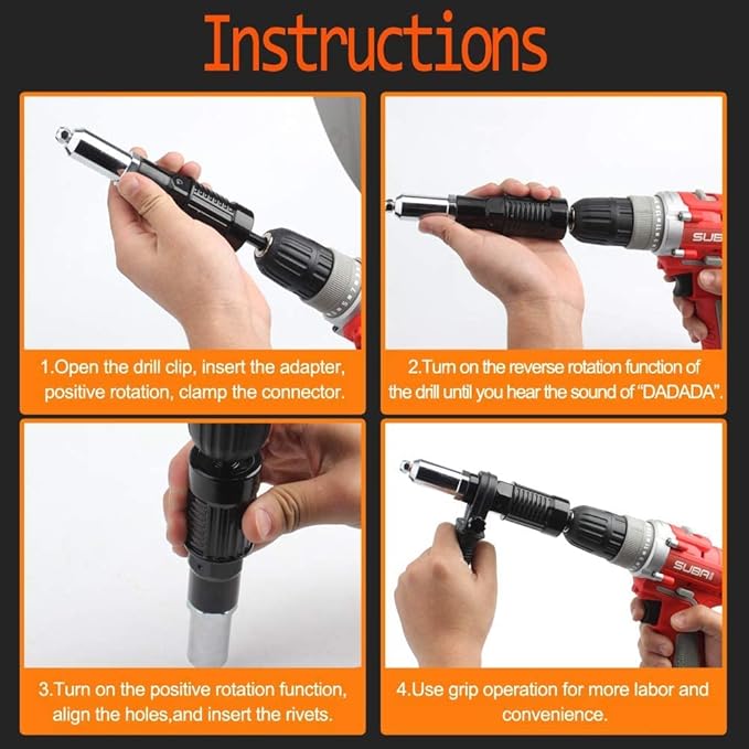 Rivet Gun Adapter Kit with Handle Grip Riveter Drill Attachment Riveting Hand Tool Insert Nut for Cordless Electric Power Drill