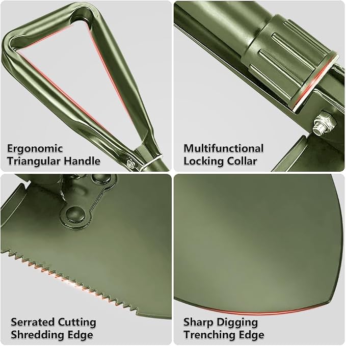 Camping Shovel, 18.5'' Digging Shovel Portable Ergonomic High Carbon Steel Folding Shovel for All Occasions Outdoor Camping Hiking Garden (Green/Silver)