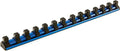 Performance Tool W32003 1/2 in. Drive Magnetic Socket Organizer Rail | Rare earth magnets secure to metal. Holds 14 sockets. EVA foam backing protects toolbox. Spring-loaded clips