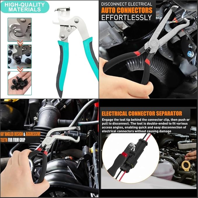 Car Clip Pliers/Disassembly Tools,Efficient Multi-Functional Automotive Snap Ring Pliers,Electrical Disconnect Pliers for Cars,Connector Separator Tool and Fuel line disconnect tool (4PCS)