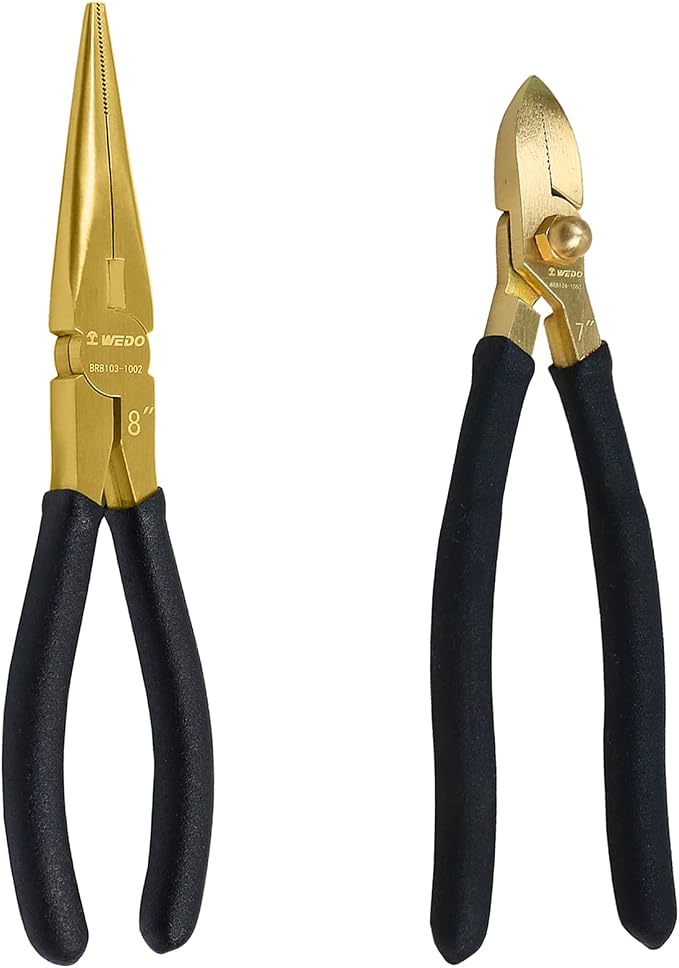 WEDO Brass Pliers Set with Non-Slip Handle - 8" Snipe Nose, 7" Diagonal Cutting Pliers