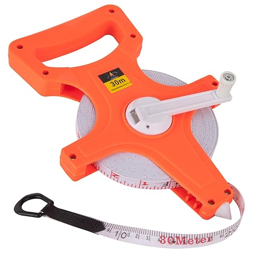 Open Reel Tape Measure 100 Feet, Fiberglass Tape Measure, Yard Measuring Tape Fit for Sports Field, Outdoor, Engineer,Track, Durable Dual-Sided Measuring Reel with Feet and Meters (1/2')