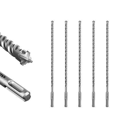 SALI 5 Pcs 5/16"*12" SDS Plus Rotary Hammer Drill Bit Concrete Drill Bit Kit Cross-Type Double Thread Carbide Material Suitable for Concrete, Brick, Cement Walls, Stone, Hammer Drill Bits for Concrete
