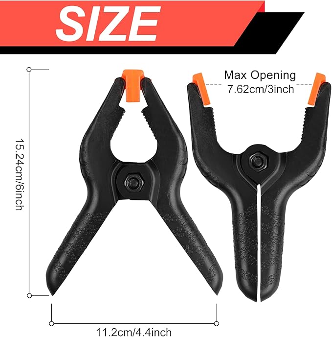 4 Pack Spring Clamps, 6inch Plastic Clips, Backdrop Clips, Big Clamps Heavy Duty, Spring Clips for Crafts, Backdrop Stand, Woodworking, Photography Studios (Black)