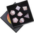 mookaitedecor 7 PCS Rose Quartz Crystal Polyhedral DND Dice Set, Polished Tumbled Stones Dices for RPG MTG Table Games Home Decoration