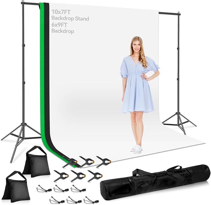 7x10 FT Backdrop Stand Kit with Black, White, Green Background