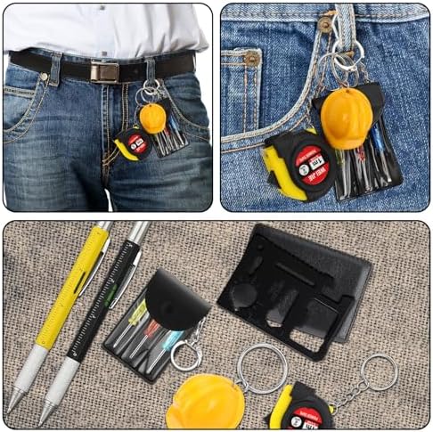 72 Pcs Mini Screwdriver Tape Keychain Set Multitool Pen Card Father's Gifts Bulk Mini Tool Set for Adult Men Dad (Yellow,Black)