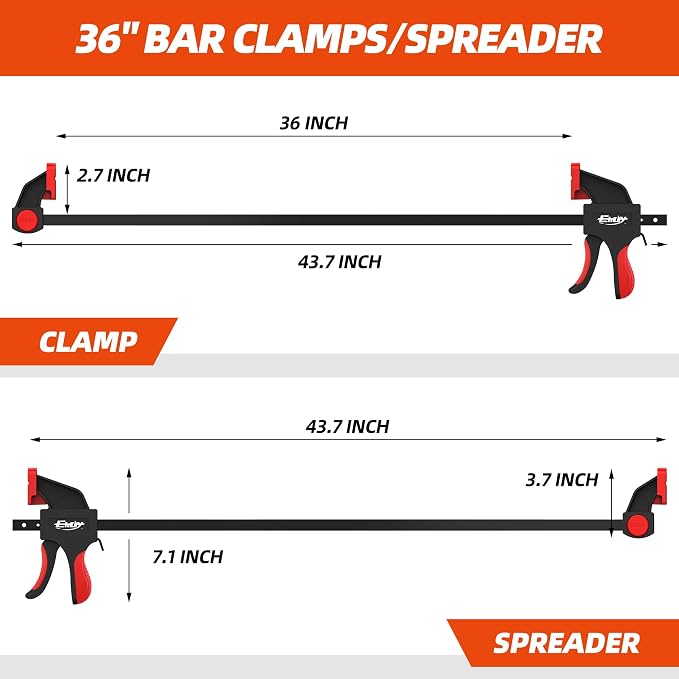 36" Bar Clamps for Woodworking 2-Piece, One-Handed Clamp/Spreader, Light-Duty Quick-Change F Clamp with 170 LBS Load Limit, Wood Clamps for Gluing, Carpentry, DIY, and Woodworking