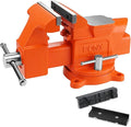 PONY Heavy Duty Bench Vise, 5-inch Jaw Width 4-inch Opening, Swivel Base With Anvil, Utility Combination Pipe Home Vise for Woodworking, One-Pair Jaw Pad Included