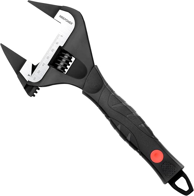 MAXPOWER 12-inch Slim Jaw Adjustable Wrench, Extra Thin Jaw Wide Opening Adjustable Wrench, Dual Scale with Metric and SAE, Soft Grip Handle
