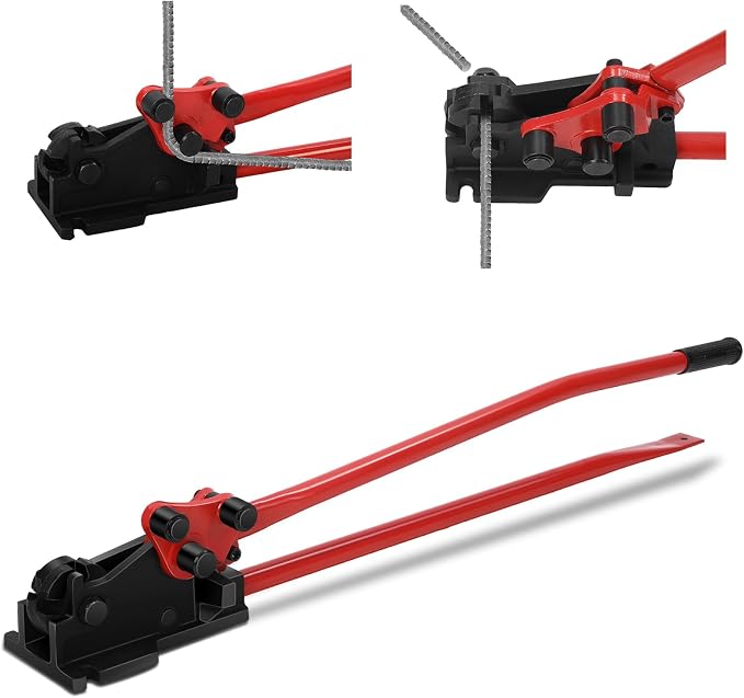 Threlaco Rebar Bender & Cutter 2 in 1 Rod Bender Metal Bending Tool Manual Effortlessly Cut and Bend Rebar up to 5/8" Bending Machine, Red
