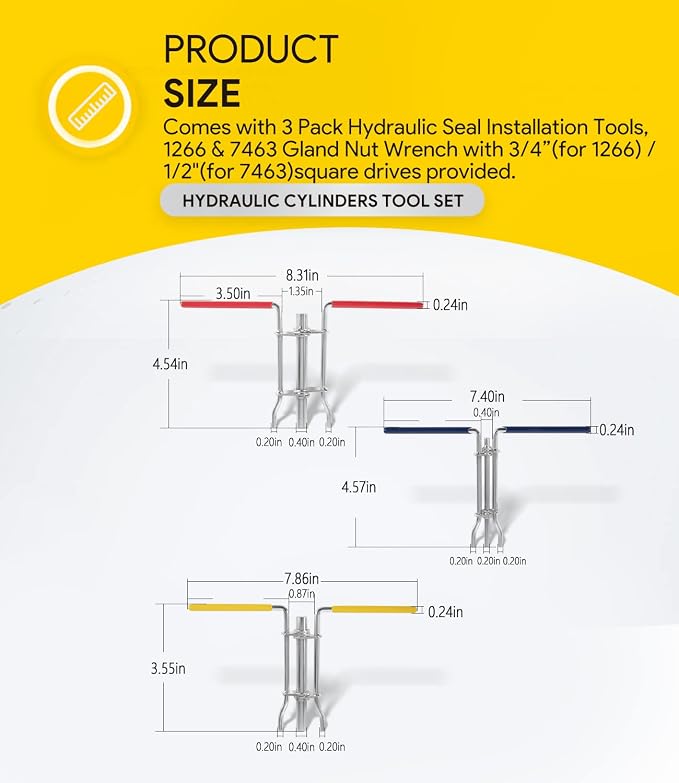 3 Pack Hydraulic Seal Installation Tools & 1266 Adjustable Gland Nut Wrench & 7463 Small Universal Gland Wrench, Hydraulic Cylinder Spanner Wrench Piston Repair Seal Kit, Farm & Construction Equipment