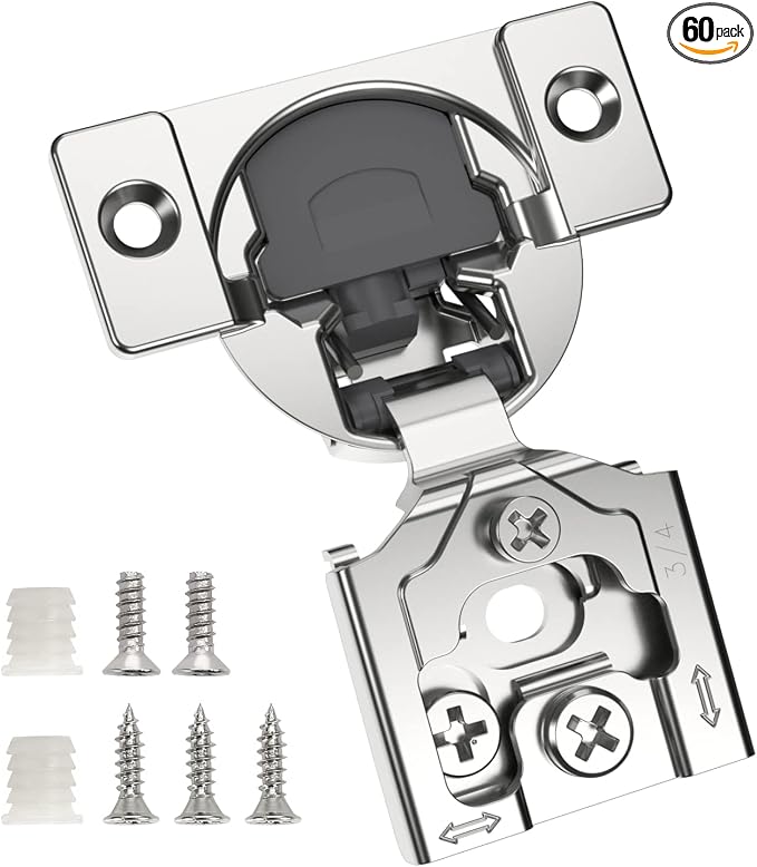 Chibery 60 Pack 3/4" Overlay 3D Soft Close Concealed Hinge for Face Frame Door, Smooth Slow Self Closing Hinges, Satin Nickel, Hidden 105° Open Angle Stainless Steel Hinge for Kitchen Cabinet Door