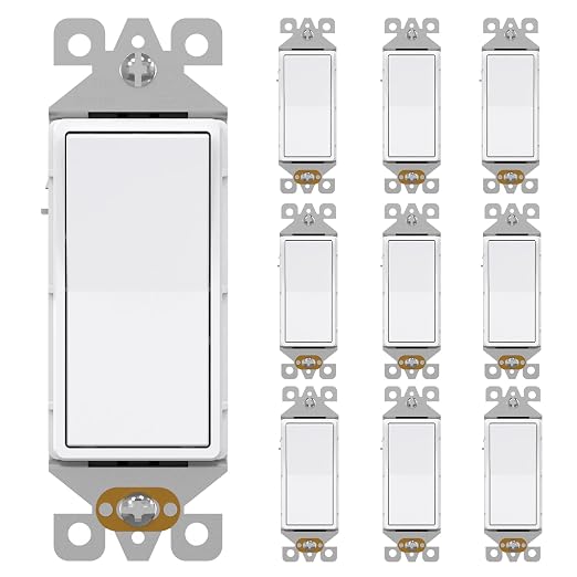 AIDA 10 Pack 3 Way Decorative Light Switch, 15Amp, 120/277 Volt, AC Decorator Rocker Paddle Wall Switch Replacement, UL Listed - Residential and Commercial Grade,Glossy White