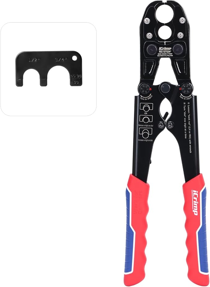 iCrimp IWS-1234N PEX Crimping Tool for 1/2’’ & 3/4’’ Copper Crimp Rings, Combo PEX Crimper with Interchangeable Die Set for Tight Space, Patented