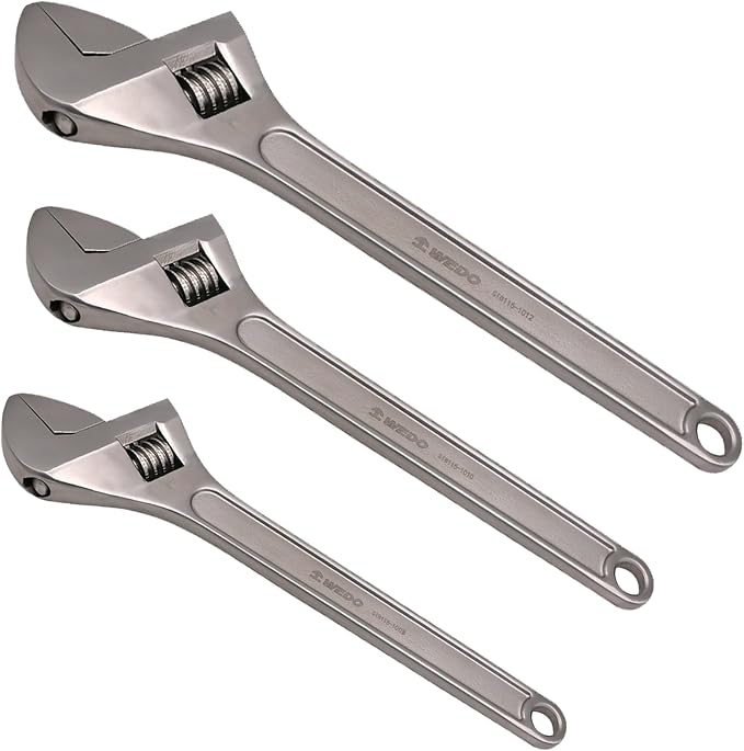 WEDO 3PCS Adjustable Wrench Set 10",12",15",Stainless Steel | Wide Jaw Spanner,Professional Spanner,Precision Jaws,Corrosion Resistant,For Automotive,Home and Plumbing Repairs