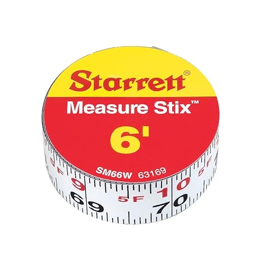 Starrett Measure Stix SM66W Steel White Measure Tape with Adhesive Backing, English Graduation Style, Left To Right Reading, 6' Length, 0.75" Width, 0.0625" Graduation Interval (1 PACK)