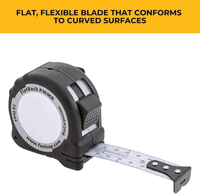 FastCap ProCarpenter Metric/Metric Reverse Flatback Measuring Tape - Ideal for Professionals and Home Improvement - with Lever Action Belt Clip and Dual Locking System - 16 Foot - 99944I