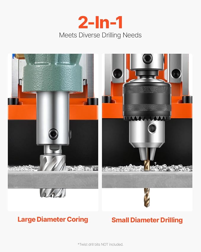 VEVOR 1550W Mag Drill Press, 2" Core Drilling Machine, 2922 lbf 0-550 RPM Variable Speed Portable Magnetic Drill, Heavy Duty Metal Hole Cutter for I-Beam Steel Fabrication, Workshop & DIY Work