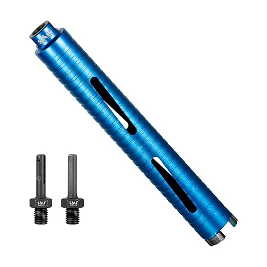 SALI Diamond Core Drill Bits 1 1/2" Diameter 10"/254mm Drilling Depth 5/8-11" Thread Core Bit Turbo Laser-Welded Segments for Cured Concrete with Brick, Block, Masonry, with Two Adapters