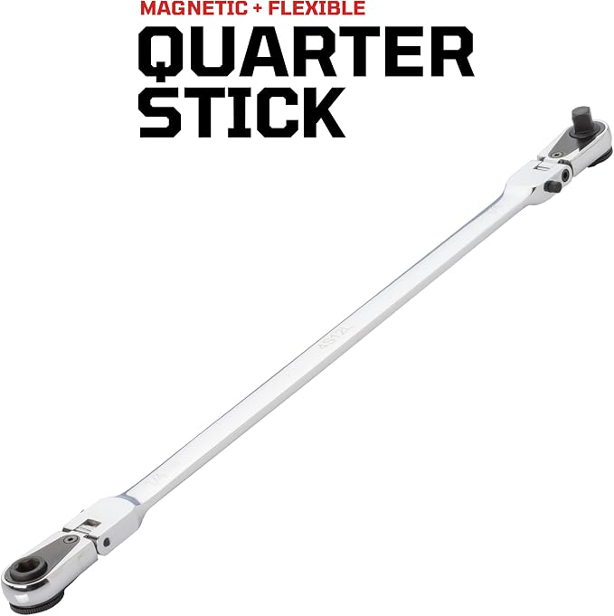 EZRED 4S12L 12-inch Chrome Quarter Stick With Locking Flex Heads, Combination 1/4" Square Drive & Magnetic Bit Drive