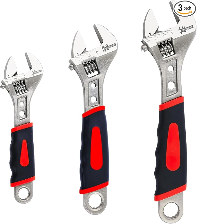 Navegando 3-Piece Adjustable Wrench Set, 6 8 10 Inch, High Carbon Steel | Adjustable Wrenches with Non-Slip Grip, Rust Resistant, Ideal for Plumbing, Automotive & Home DIY Repair