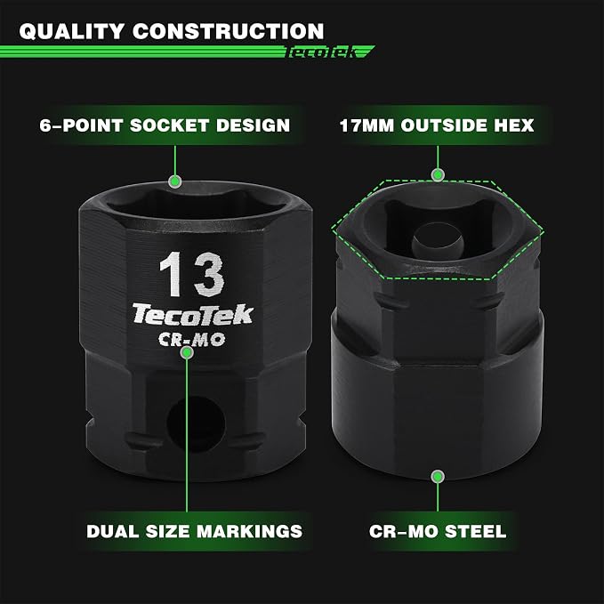 TecoTek 14-Piece 3/8-Inch Drive Metric Low Profile Impact Socket Set, Stubby Socket Set, 6mm-19mm, No Skips Sizes, 6 Point, Cr-Mo, Shorter Socket for Tight Areas