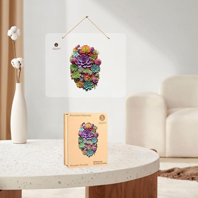 Delobil Succulent Waterfall Wooden Puzzles, 300 Pieces Jigsaw Puzzles, Unique Design Wooden Puzzles for Adults and Kids, Family Game Gift 10.2 x 15.7 Inch